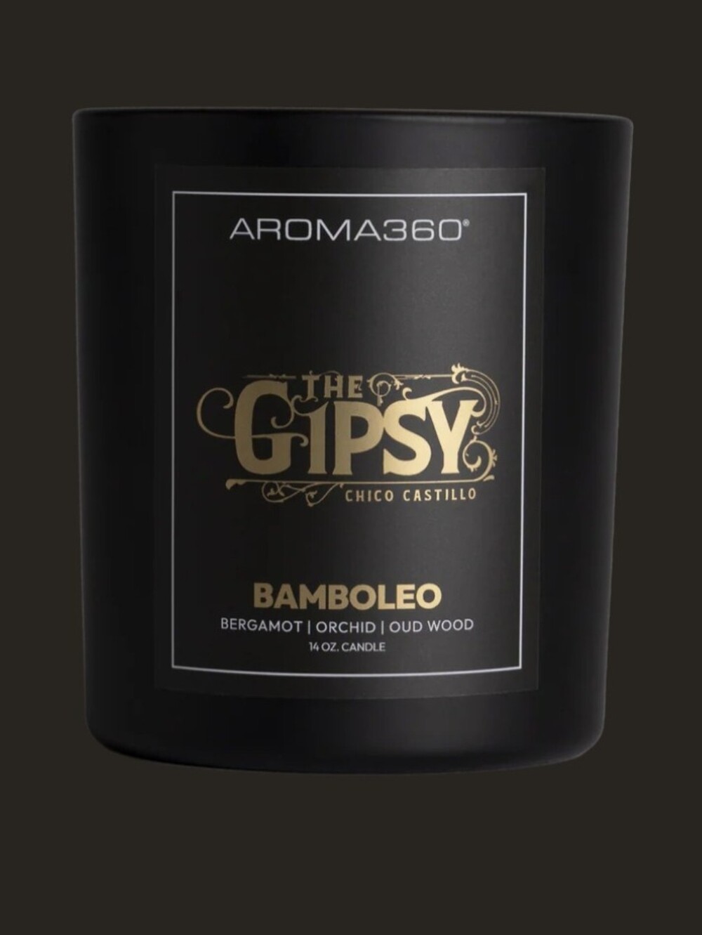 NWOT Aroma360 The Gipsy Bamboleo Black & Gold Candle
